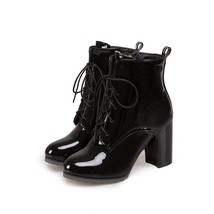 Fashion Ankle Boots For Women Shoes High Heels Short Boots Patent Lace-up Women&#39; - £59.32 GBP