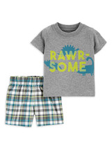 Child of Mine Baby Boy Grey Plaid Shirt and Shorts Outfit Set Size 6-9 Months - £15.92 GBP