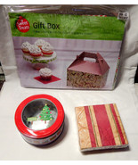 Christmas Mix Lot Gift Box 5.75&quot;x 8&quot;x 8.75&quot; Napkins 40ea Metal Tin Conta... - £6.31 GBP