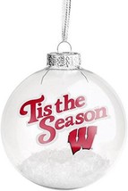 WISCONSIN BADGERS &#39;tis The Season Glass Ball Ornament LARGE CLEAR W SNOW... - $16.82