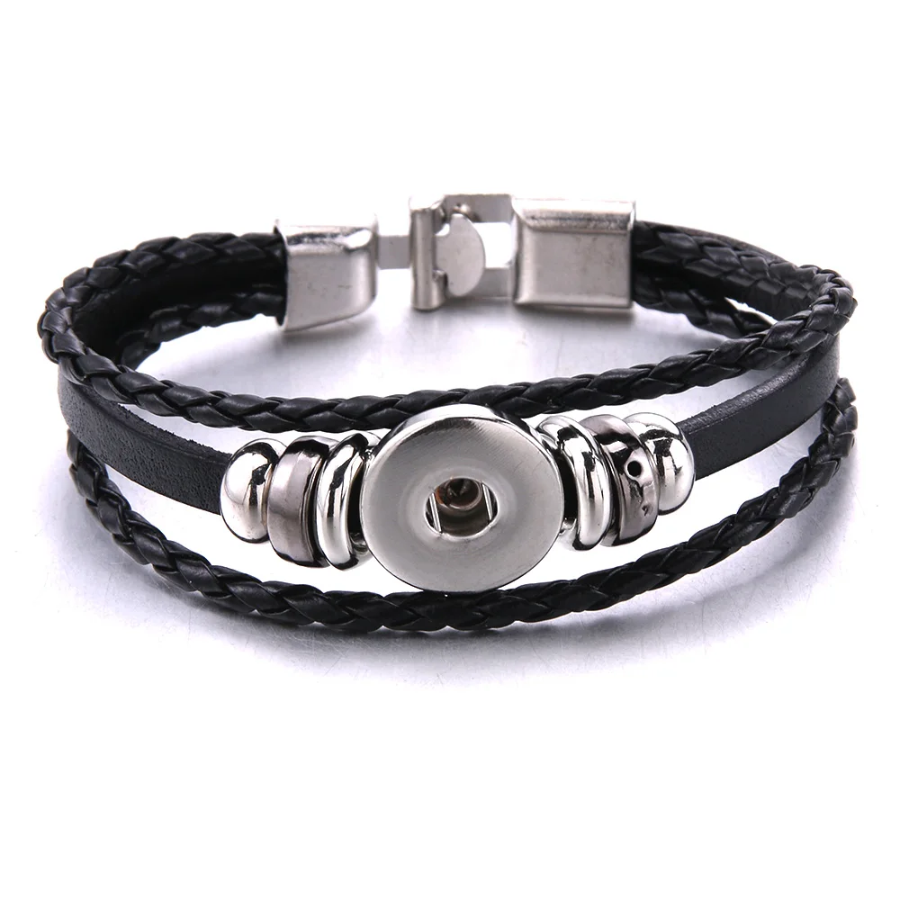 Play New 18MM Snap Aon Jewelry Leather Brown Black Snap Bracelet Fashion Handmad - £23.12 GBP
