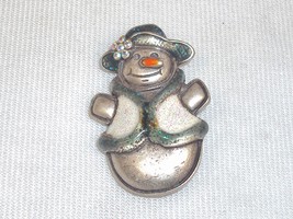 Vintage Snowlady Silver-Tone Brooch/Hat Pin/Scarf Clip ~ w/Glitter &amp; Rhinestone - £19.54 GBP