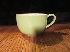 2005 Starbucks Light Green Coffee Mug Tea Cup Grey Polka Dots/Pink Flower Inside - £11.80 GBP