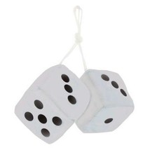 3&quot; x 3&quot; White Plush Fuzzy Dice Hanging Rear View Mirror Vintage Hotrod Streetrod - £15.66 GBP