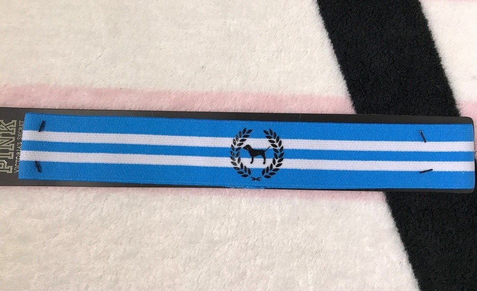 Victoria&#39;s Secret Pink Skyline Blue White Striped Black Logo Elastic Hea... - $19.99