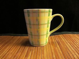 2006 Starbucks Green &amp; Yellow Plaid Coffee Mug Tea Cup Tall 12 oz - £11.98 GBP