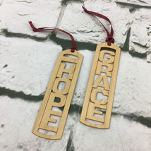 HOPE GRACE Thin Wooden Bookmarks Maroon Ribbons Collectible Lot Of 2  - $19.79