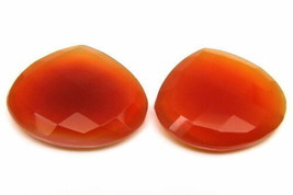 36.7Ct Paar Natürlich Orange Karneol Achat Fein Birne Facettiert Edelsteine - £18.08 GBP