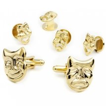 Drama Masks Tuxedo Cufflinks and Studs Set Gold Trim - $83.30