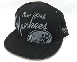 New York Yankees Blacked Out Fitted Hat 7-1/8 New Era 59 Wool Black Gray - £14.95 GBP