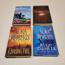 Nora Roberts lot of 4 - Sanctuary, Divine Evil, Chasing Fire, Blue Dahlia - £6.16 GBP