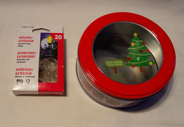 Christmas Gift Tin Round Food Container 5.5&quot; 20ea Lites Up Suction Cup C... - £3.93 GBP