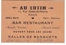 Paris Au Lutin Bar Restaurant Business Card 1950s - $9.89