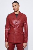 Blazer de cuero rojo con doble botonadura para hombre, piel de cordero... - £116.65 GBP