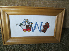 Framed &quot;W&quot; Wagon &amp; Animal Friends CROSS STITCH on 18-Count Aida--10 5/8&quot;... - £5.53 GBP