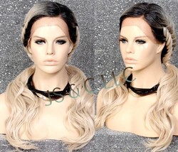 Light Baby Beige Ash Blonde Braided Ponytail Human hair Blend Wig Lace Front Hea - £69.59 GBP