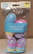 Easter Egg 1 1/2&quot;x 2&quot; Snap Together Multicolor Glitter 8ea Treat Contain... - $2.49