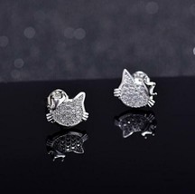 1Ct Round Cut Cubic Zirconia Womens Kitty Stud Earrings 14K White Gold Plated - £85.45 GBP