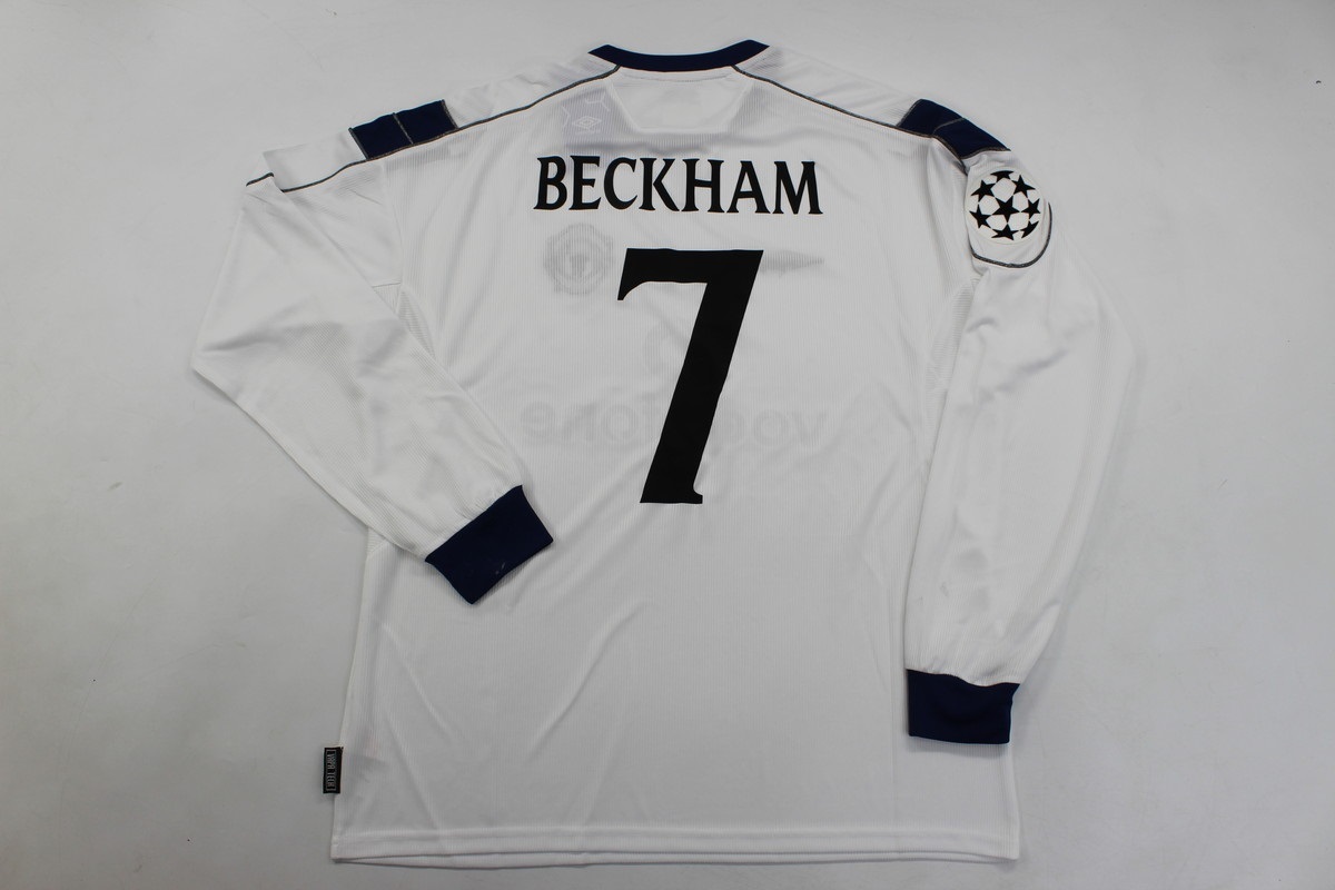 manchester united jersey 1999 2000 shirt white beckham long sleeve UCL STYLE