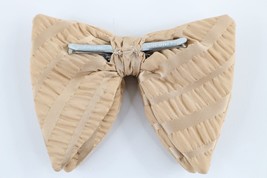 Vintage 50s 60s Rockabilly Satin Striped Ruffled Clip On Bow Tie Wedding Beige - £23.32 GBP