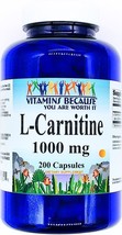 1000mg L Carnitine 200 Capsules Free Form Dietary Supplement - $19.90