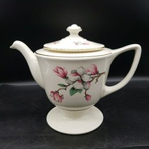 Homer Laughlin Dogwood Liberty Tea Pot Pink and Green Vintage USA - $30.68