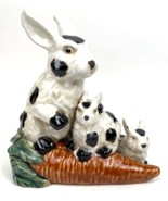 Vintage Bunny Rabbit Babies Carrot Majolica Large Pottery Glazed 9x9 Centerpiece - $125.00