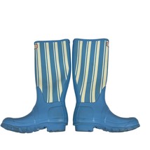 Hunter Womens Blue &amp; Cream Striped Tall Rain Boots Size 5 - $50.83 CAD