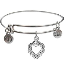 Bangle Bracelet and Open Heart - USA Made - BBandJT157 - £7.81 GBP