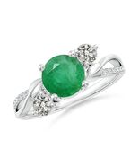 Angara Natural 1.2Ct Emerald and Diamond Engagement Ring in 14K Solid Go... - $2,411.10