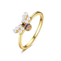 Pearl &amp; Cubic Zirconia 18K Gold-Plated Bee Ring - £11.18 GBP