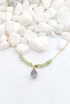 Dainty gem stone necklace Beaded Minimalist Peridot necklace Labradorite teardro - £43.93 GBP