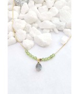 Dainty gem stone necklace Beaded Minimalist Peridot necklace Labradorite... - £44.87 GBP