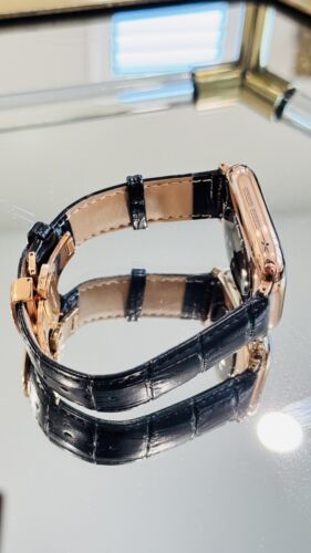 24k ROSE Gold Plated Apple Watch Series 10 46mm Black Leather Band CUSTOM Item image 7