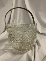 MCM Diamond Pattern Pressed Glass Ice Bucket with Hammered Metal Handle Barware - £6.31 GBP