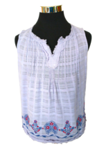 Knox Rose Sleeveless Blouse Juniors XLarge Lavender Blue Red Cotton Distressed - £12.78 GBP