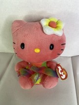 TY Hello Kitty Sanrio Pink Hawaiian Bathing Suit Tutu Flower Plush Stuffed Toy - $14.85