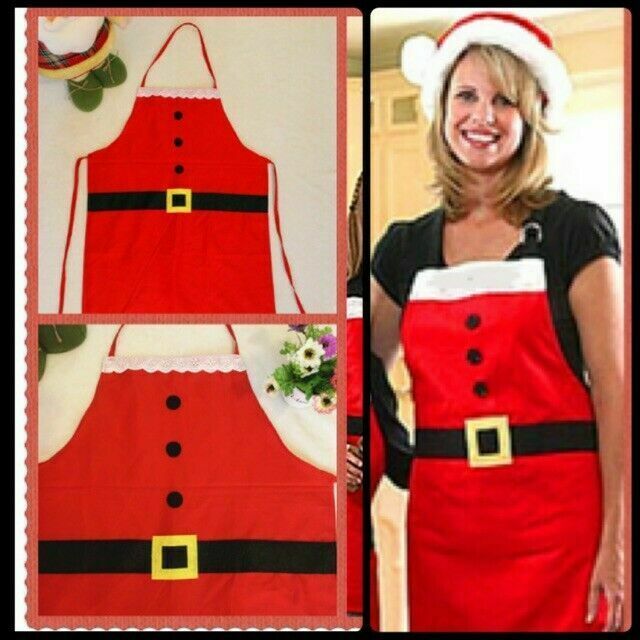 2 Pieces CHRISTMAS GIFT New Adult Cooking Baking Kitchen Chef Red Santa Apron - $15.82