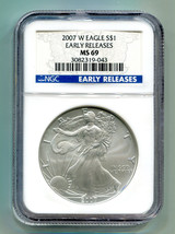 2007-W American Silver Eagle Burnished Unc Ngc MS69 Early Release Label Original - $51.95