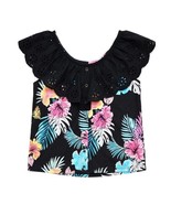 NWT Sz Med 10 JUSTICE Girl&#39;s Top Ruffle Neckline Tropical Floral Tank Black - $12.99