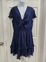 Blue Women&#39;s Summer Swing Mini Dress Tie Front V Neck Short Sleeve Prett... - $18.66
