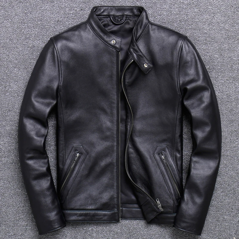 men Classic casual leather jacket. super sales origin natural cowhide coat.slim  - $185.99