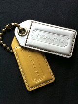 Coach 2 Jumbo Leather Hangtag Hangtags Fob Yellow &amp; White 2.5 inches Long - £14.94 GBP