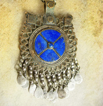 Vintage HUGE Gypsy Lapis fringe necklace fancy hand wrought beads large bohemian - £224.11 GBP
