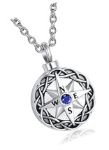 Compass Nautical Ship Wheel Cremation Urn Necklace - $58.79