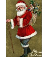 1909 Embossed Christmas Postcard Santa With A Walking Stick - $21.78