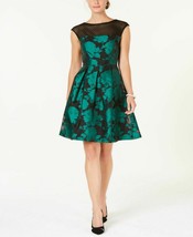 Julia Jordan Womens Size 12 Green Printed A Line Dress Mesh Yoke Pleated NEW - £29.31 GBP