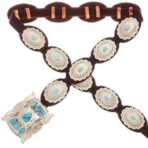 Navajo Natural Sleeping Beauty Turquoise Concho Belt, Classic Stamped Silver - £473.14 GBP