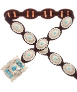 Navajo Natural Sleeping Beauty Turquoise Concho Belt, Classic Stamped Si... - £471.83 GBP