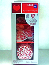 New Wilton Cupcake Decorating Kit Red & White Hearts Baking Cups Picks Sprinkles - $4.00